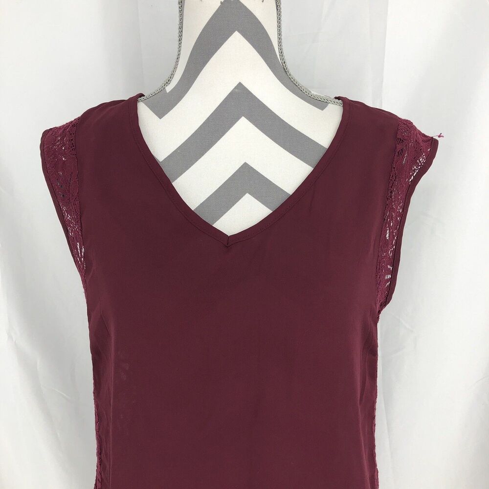 Pssst Maroon Crochet Lace Sides Tank Top Tunic Blouse Small